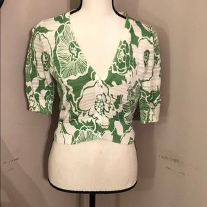 Green and White Crop Cardigan